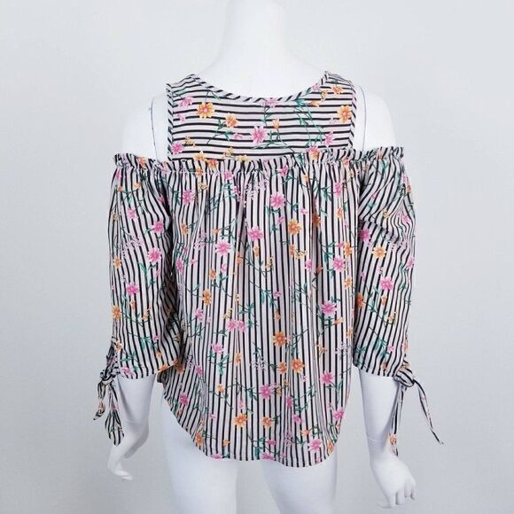 Sienna Sky Striped Floral Cold Shoulder Blouse XS - Picture 6 of 6